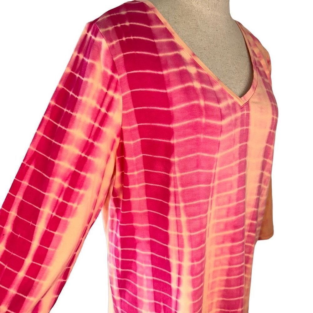 Belle by Kim Gravel Womens Pink Tie Dye Modal Blend Vneck T-shirt Size Medium - Picture 3 of 9